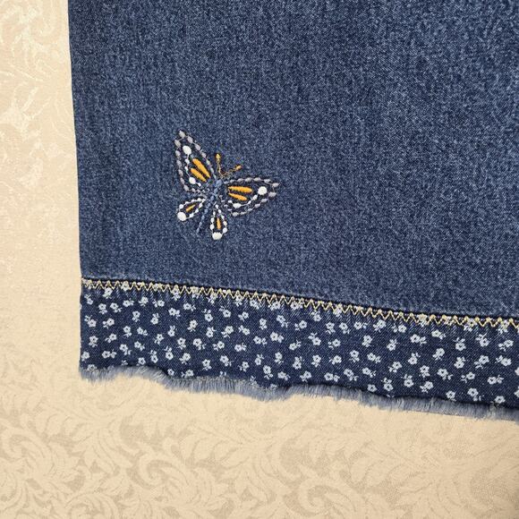 VTG Route 66 Denim Mini Skirt 17/18* Blue Cotton Embroidered Butterfly Hippie - Picture 3 of 11